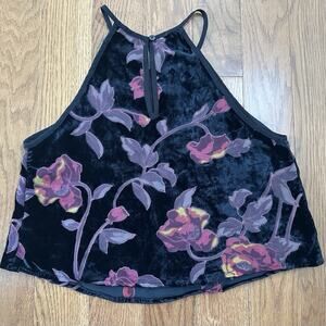 Forever 21 Cropped Tank‎ Top Small Whimsigoth Dark Fairy Floral Velvet Burnout